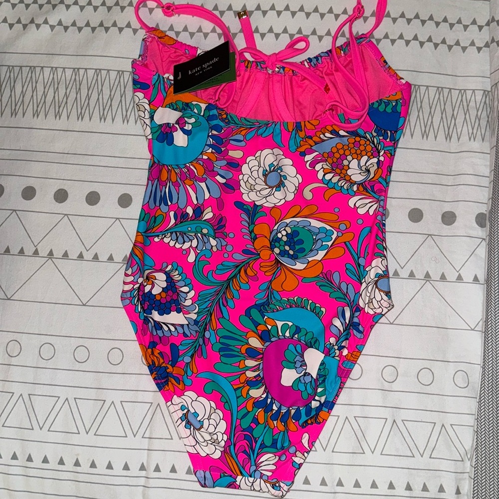 New Kate Spade Swimsuit Radiant Pink Floral Cinch Front Underwire size- Small - Picture 2 of 3